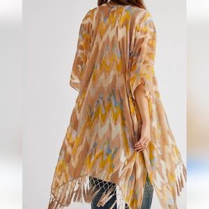 Free people yellow cream dripping velvet burntout kimono size one size O/S